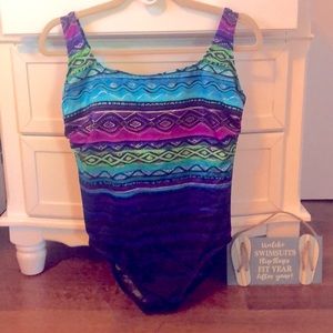 Layered colorful one piece bathing suit!